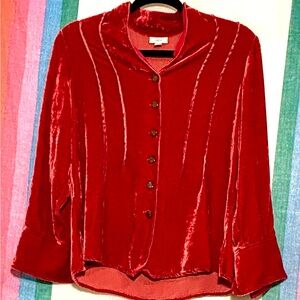 70s  Vintage J.Jill Red Velvet Women's Top